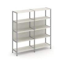 Двухсекционный стеллаж четырехъярусный Shelf System SN.STM-421 Тиквуд Светлый/Металл Серый 1590×400×1613