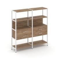Двухсекционный стеллаж четырехъярусный с ящиками Shelf System SN.STM-422 Тиквуд Светлый/Металл Белый 1590×400×1613