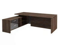 Стол для руководителя с опорной тумбой левый Festus FI-121L.GG  / Фурнитура INOX / Орех пацифик табак / Камень пьетра гриджиа черный