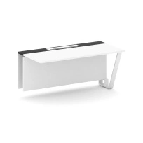 Сектор переговорного стола проходной Steel Meet KM-PR.B.SPPO-16 / Тиквуд Светлый – Графит Глянец – Металл Белый / 1600×800×750