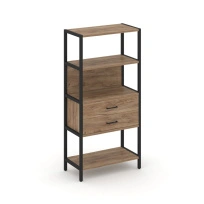 Односекционный стеллаж четырехъярусный с ящиками Shelf System SN.STM-412 Тиквуд Светлый/Металл Черный 810×400×1613