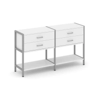 Двухсекционный стеллаж двухярусный с ящиками Shelf System SN.STM-222 Тиквуд Светлый/Металл Серый 1590×400×879