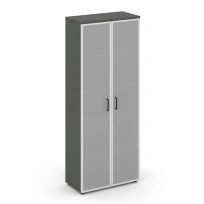 Шкаф для документов высокий широкий с стеклянными дверьми Style Project SN.STS.E-109 / Белый – Тиквуд Светлый – Сатин – Черные ручки / 796×400×1982