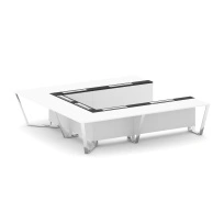 Стол для переговоров П-образный Steel Meet MM-PR.B.SP-11P / Тиквуд Светлый – Графит Глянец – Нержавеющая Сталь – Хром / 3200×3200×750