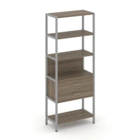 Односекционный стеллаж пятиярусный с ящиками Shelf System SN.STM-512 Дуб Табак/Антрацит/Металл Серый 810×400×1980