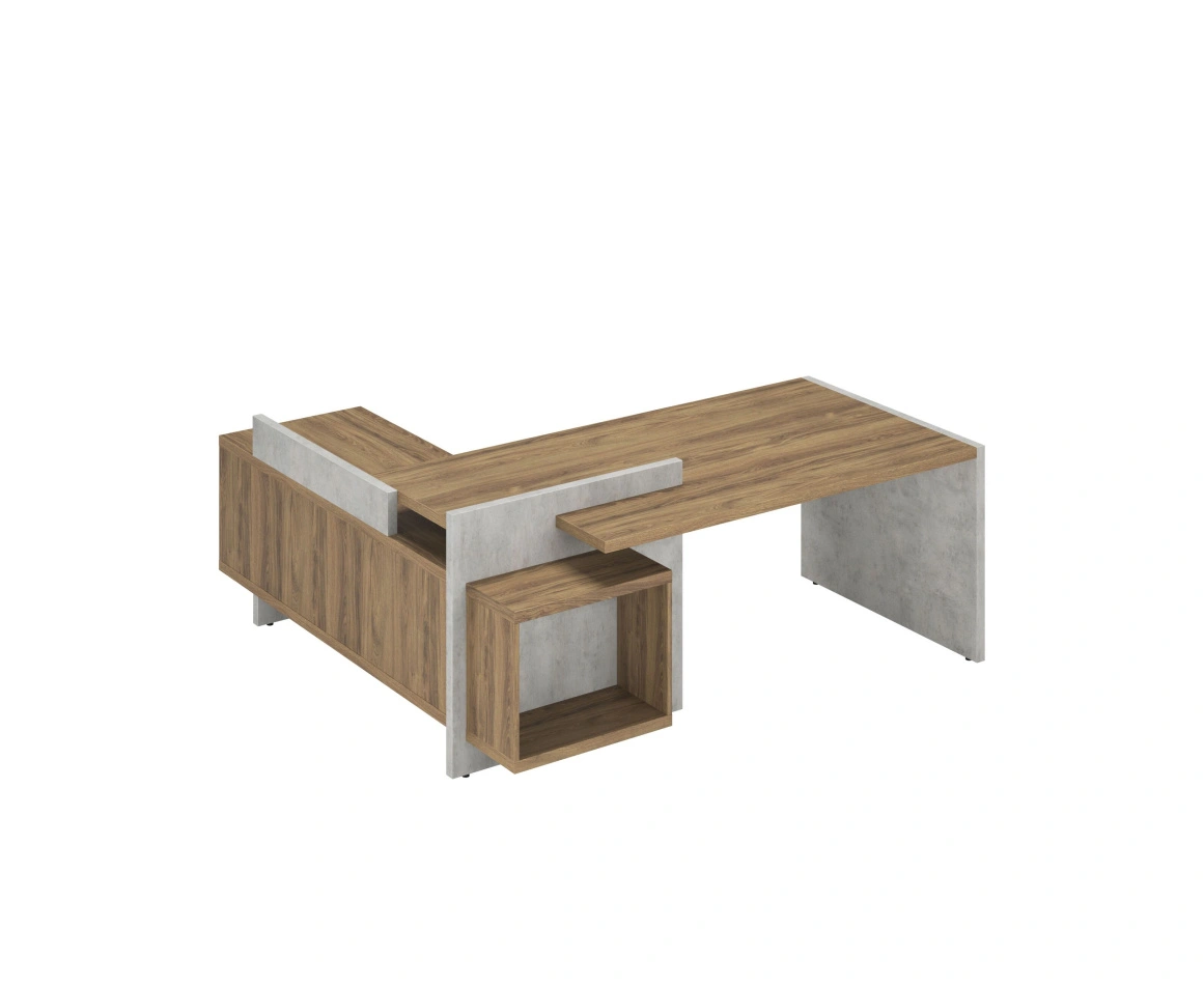 Стол для руководителя правый Wood&Stone / СФ-531202 / 2200×1996×840 / Дуб Чарльстон  / Бетон Чикаго