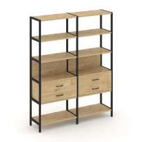 Двухсекционный стеллаж пятиярусный с ящиками Shelf System SN.STM-522 Дуб Табак/Антрацит/Металл Черный 1590×400×1980