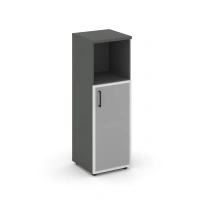Шкаф для документов средний узкий правый со стеклянной дверью Style Project  SN.STU.E-203(R) / Белый – Тиквуд Светлый – Сатин – Черные ручки / 400×400×1203