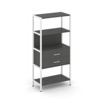 Односекционный стеллаж четырехъярусный с ящиками Shelf System SN.STM-412 Тиквуд Светлый/Металл Белый 810×400×1613