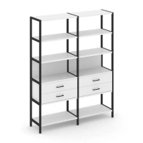Двухсекционный стеллаж пятиярусный с ящиками Shelf System SN.STM-522 Дуб Табак/Антрацит/Металл Черный 1590×400×1980