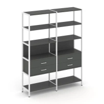 Двухсекционный стеллаж пятиярусный с ящиками Shelf System SN.STM-522 Дуб Табак/Антрацит/Металл Белый 1590×400×1980