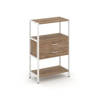 Односекционный стеллаж трехъярусный с ящиками Shelf System SN.STM-312 Тиквуд Светлый/Металл Белый 810×400×1246