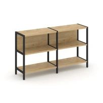 Двухсекционный стеллаж двухярусный Shelf System SN.STM-221 Тиквуд Светлый/Металл Черный 1590×400×879