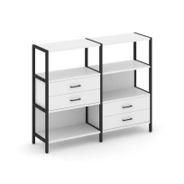 Двухсекционный стеллаж трехъярусный с ящиками Shelf System SN.STM-323 Тиквуд Светлый/Металл Черный 1590×810×1246