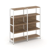 Двухсекционный стеллаж четырехъярусный Shelf System SN.STM-421 Тиквуд Светлый/Металл Белый 1590×400×1613