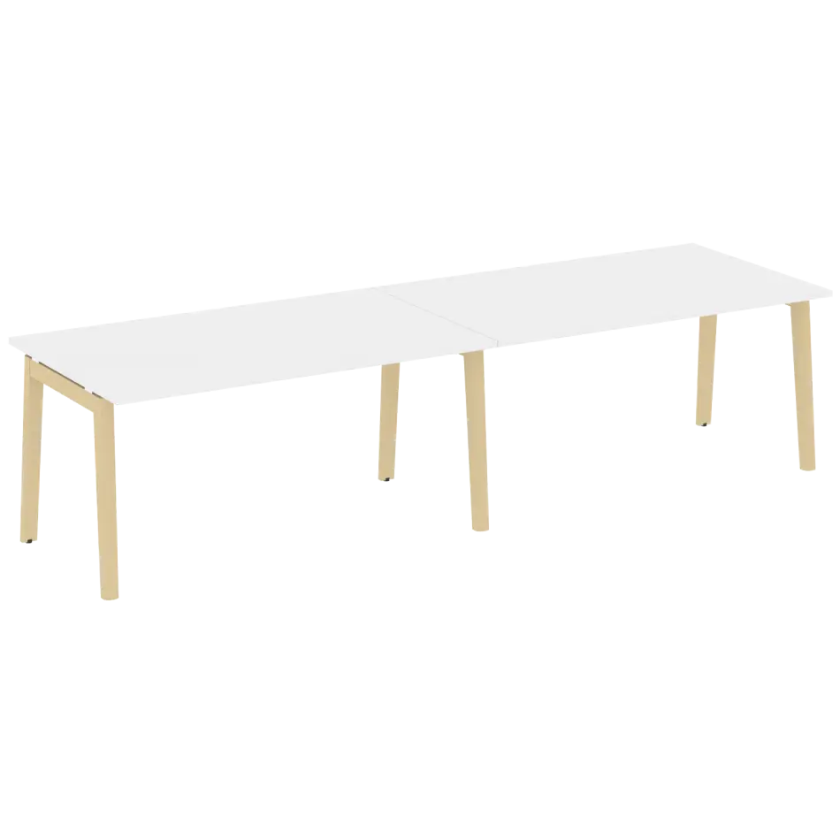 Onix Wood Стол переговорный (2 столешницы) OW.PRG-2.4 Белый бриллиант/Дуб светлый/Белый металл 3160×980×750
