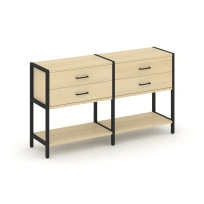 Двухсекционный стеллаж двухярусный с ящиками Shelf System SN.STM-222 Тиквуд Светлый/Металл Черный 1590×400×879