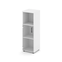 Шкаф для документов средний узкий левый со стеклянной дверью Style Project  SN.STU.E-202(L) / Белый – Тиквуд Светлый – Прозрачный – Черные ручки / 400×400×1203
