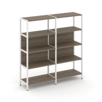 Двухсекционный стеллаж четырехъярусный Shelf System SN.STM-421 Тиквуд Светлый/Металл Белый 1590×400×1613