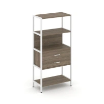 Односекционный стеллаж четырехъярусный с ящиками Shelf System SN.STM-412 Тиквуд Светлый/Металл Белый 810×400×1613