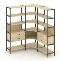 Трехсекционный угловой стеллаж пятиярусный с ящиками Shelf System SN.STMU-531 Тиквуд Светлый/Металл Антрацит 1590×810×1980