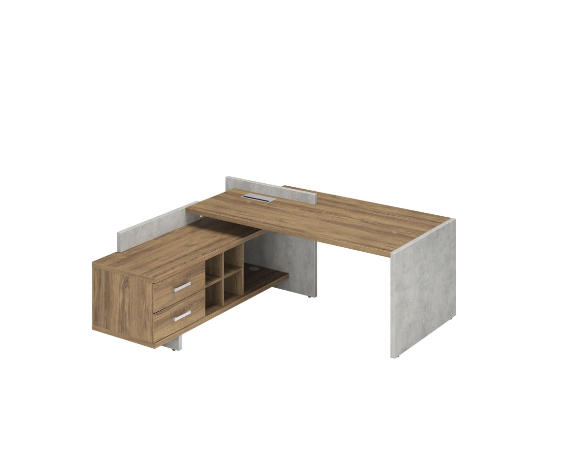 Стол для руководителя левый Wood&Stone / СФ-531221*/ 1800х1798х840 / Дуб Чарльстон  / Бетон Чикаго