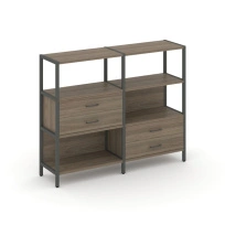 Двухсекционный стеллаж трехъярусный с ящиками Shelf System SN.STM-323 Тиквуд Светлый/Металл Антрацит 1590×810×1246