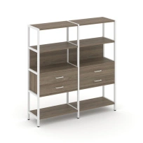 Двухсекционный стеллаж четырехъярусный с ящиками Shelf System SN.STM-422 Тиквуд Светлый/Металл Белый 1590×400×1613