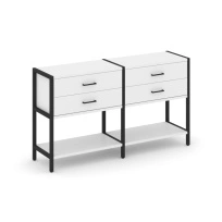 Двухсекционный стеллаж двухярусный с ящиками Shelf System SN.STM-222 Тиквуд Светлый/Металл Черный 1590×400×879