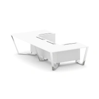 Стол для переговоров П-образный Steel Meet MD-PR.B.SP-07P / Тиквуд Светлый – Нержавеющая Сталь – Хром / 1600×3200×750