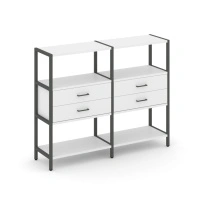 Двухсекционный стеллаж трехъярусный с ящиками Shelf System SN.STM-322 Тиквуд Светлый/Металл Антрацит 1590×400×1246